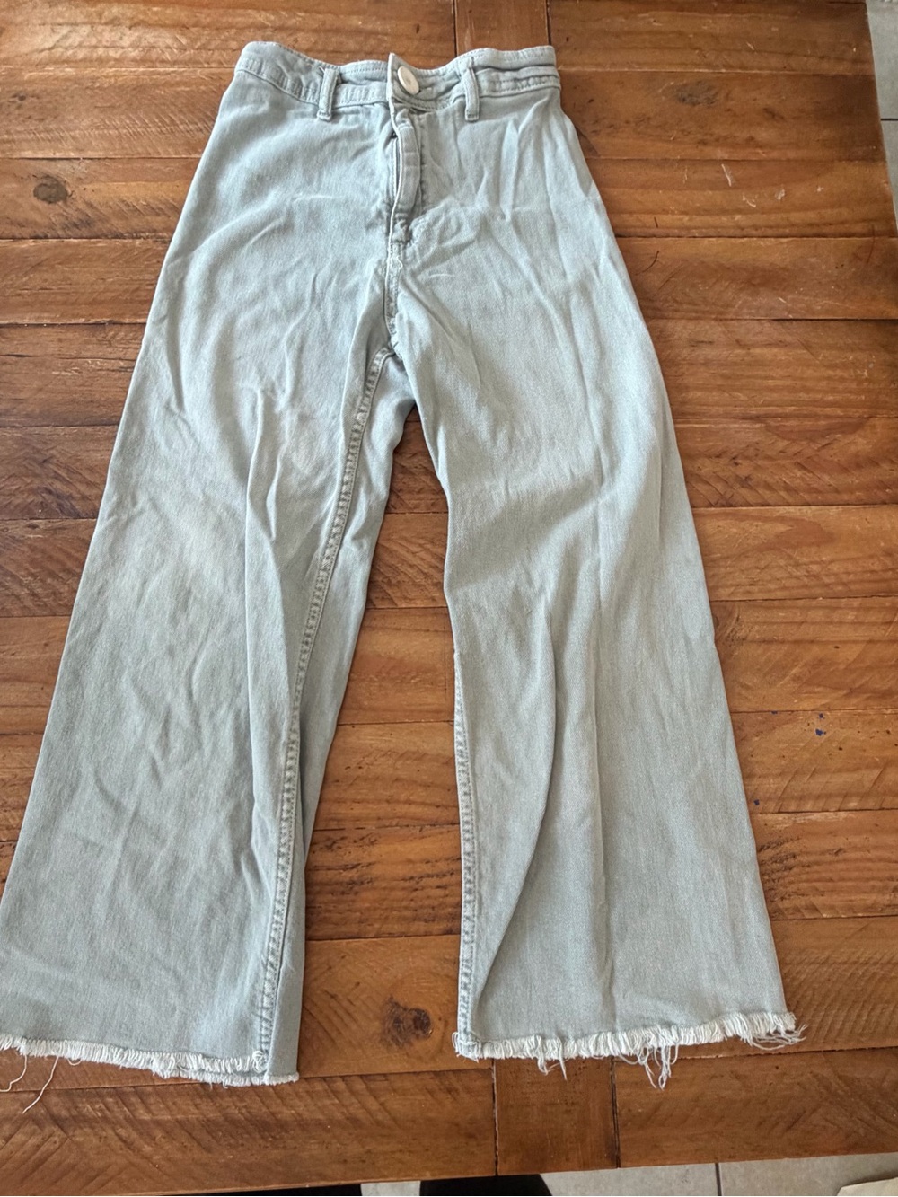 Zara Light Sage Green Wide-Leg Kids Jeans